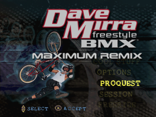 Dave Mirra Freestyle BMX title screen for Playstation